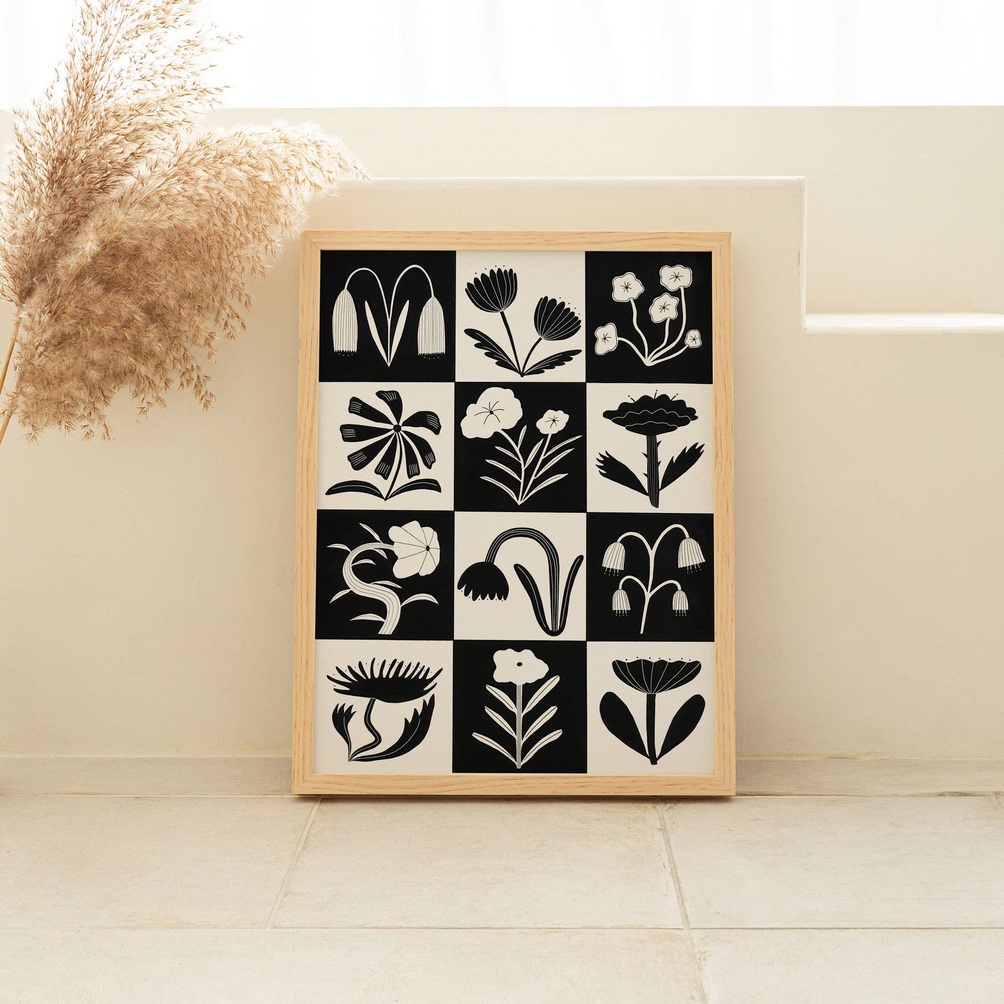 Black And White Flowers Art Print | Monochrome | Floral Art: A3