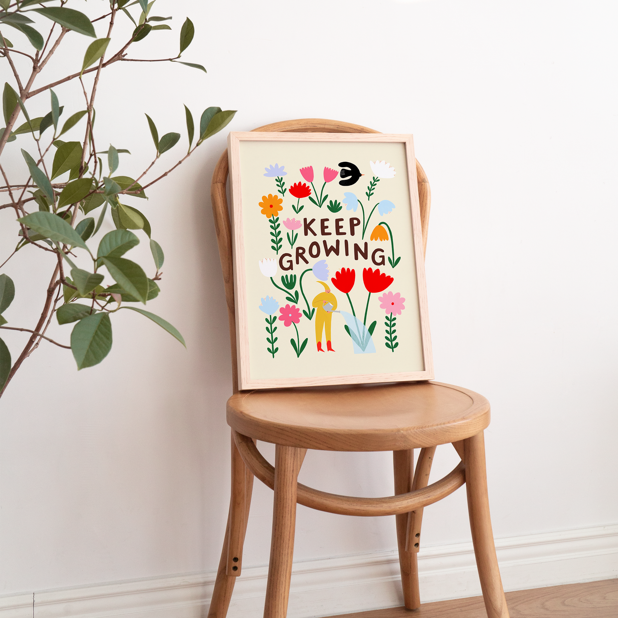 Keep Growing Art Print | Children's | Floral | Typography: A3