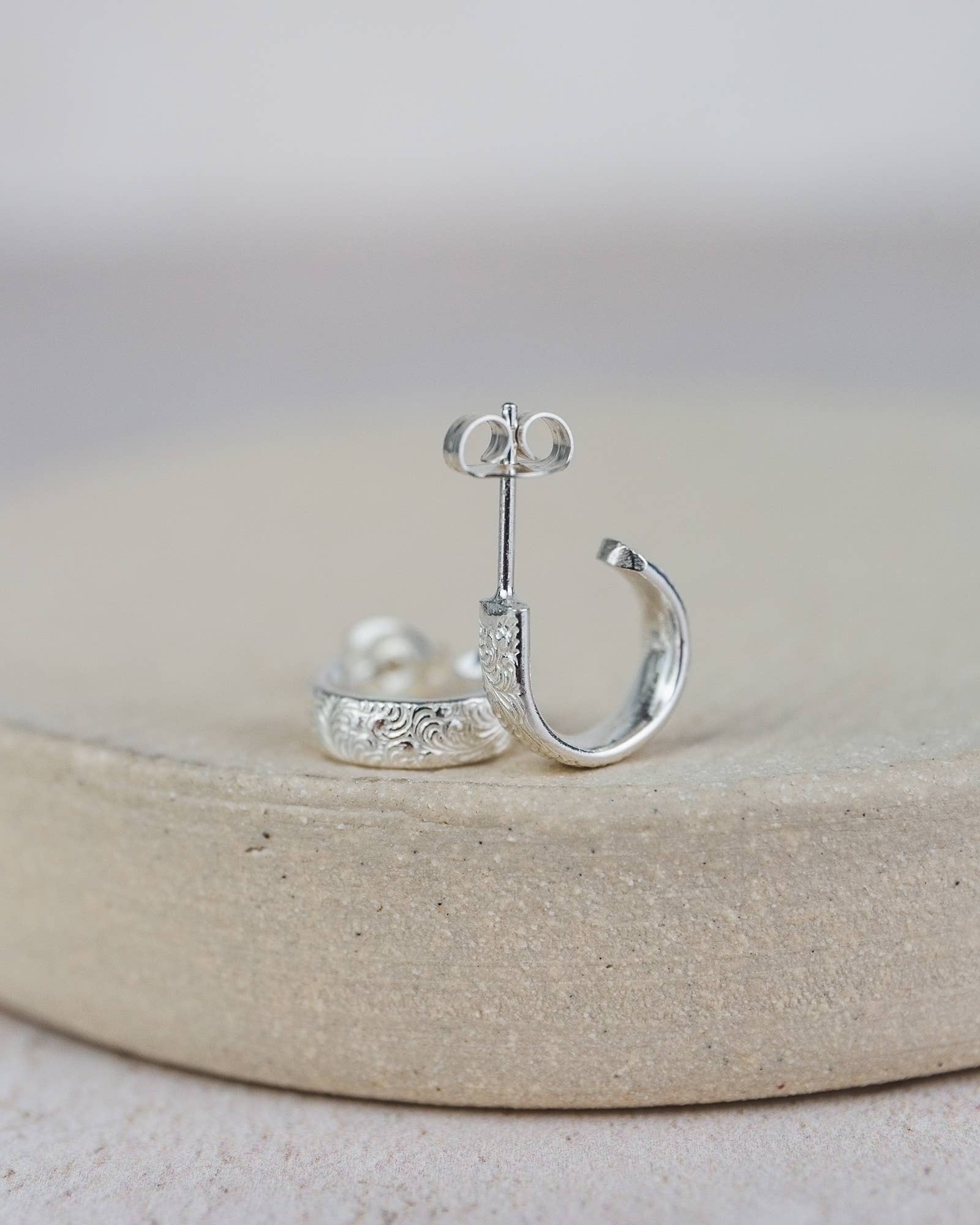 Sterling Silver Lace Huggie Hoops