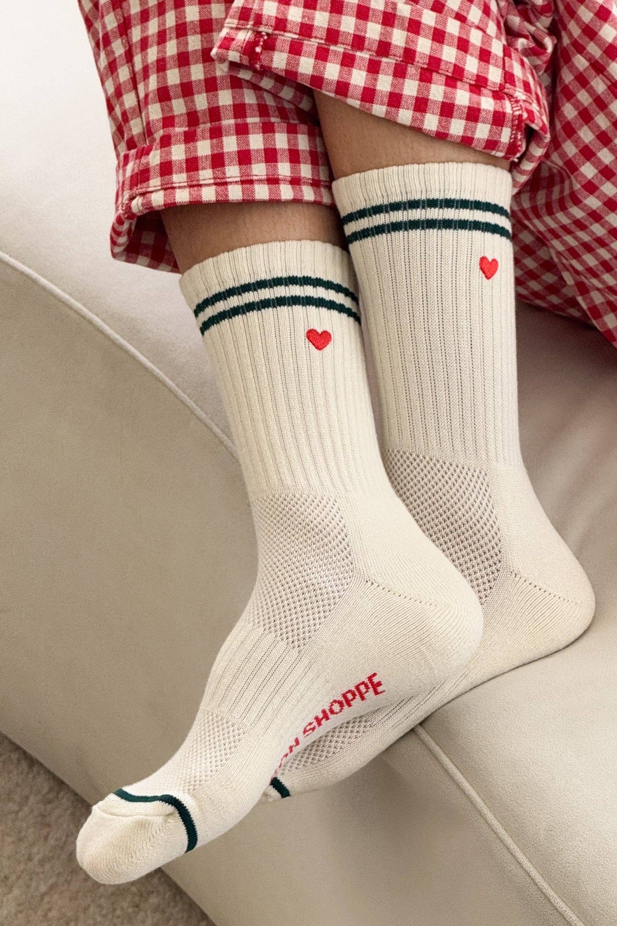 Embroidered Boyfriend Socks : Parchment + Heart