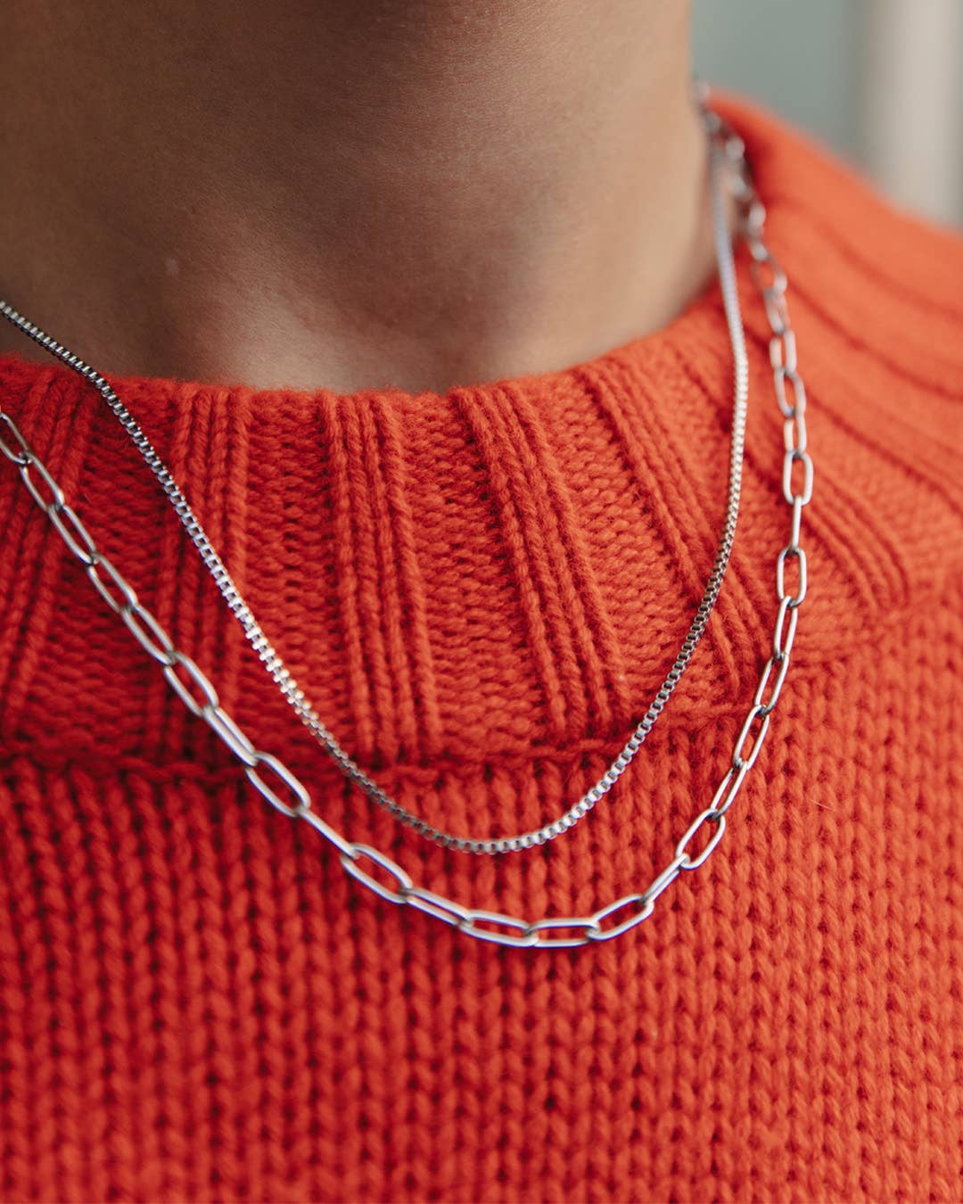 Silver Double Layer Feature Necklace, Waterproof