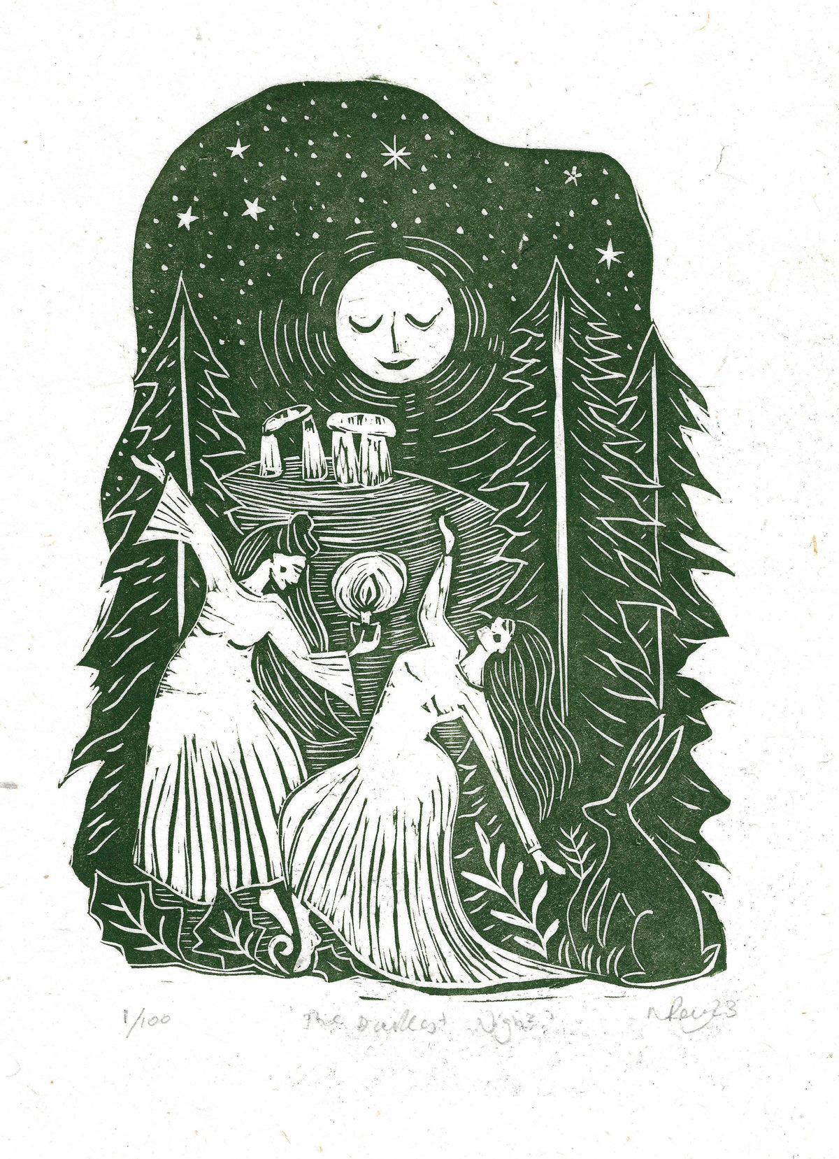 The Darkest Night card, winter, solstice, christmas, forest