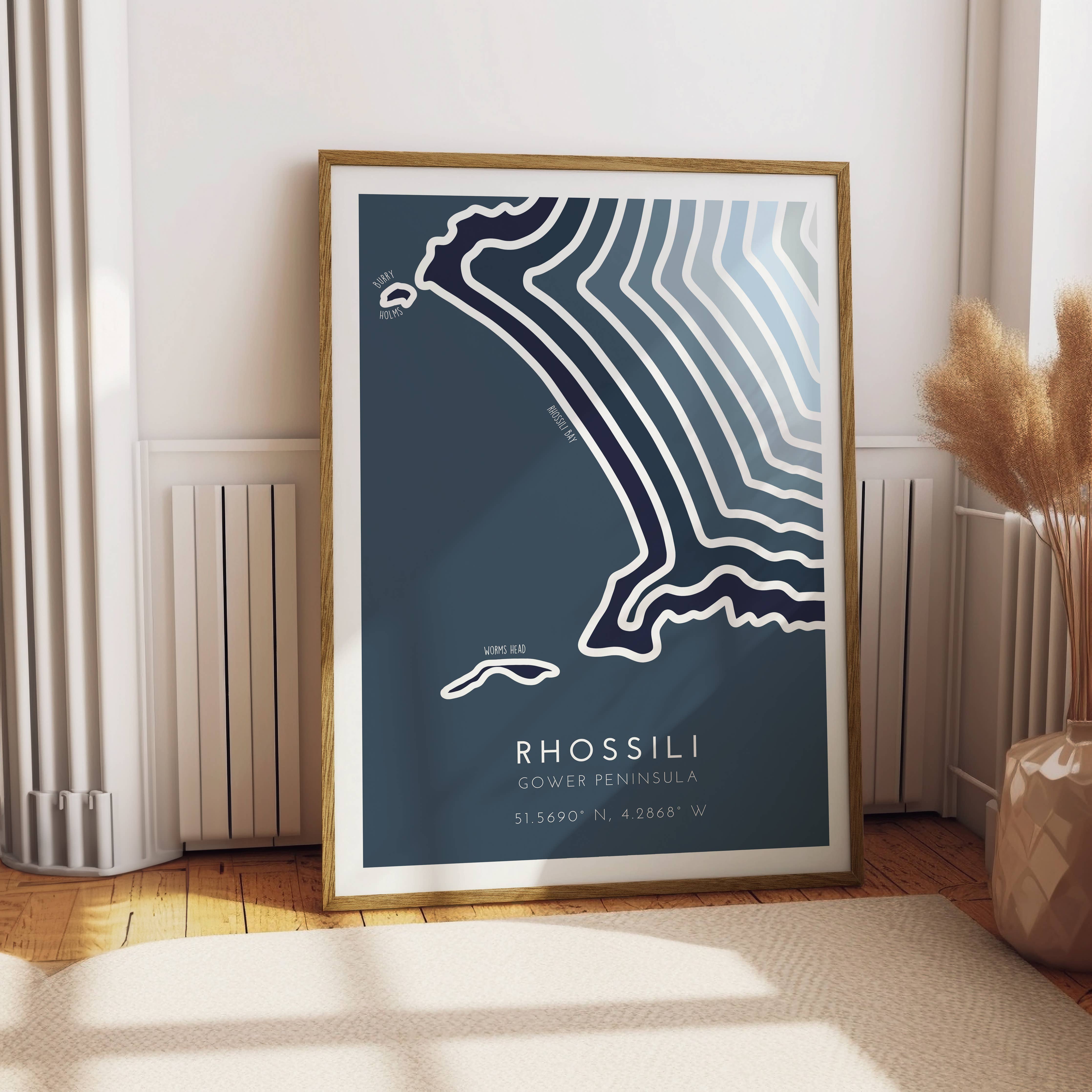 Rhossili Coastline Print - Coastal Wall Art: Sea Blue / A4