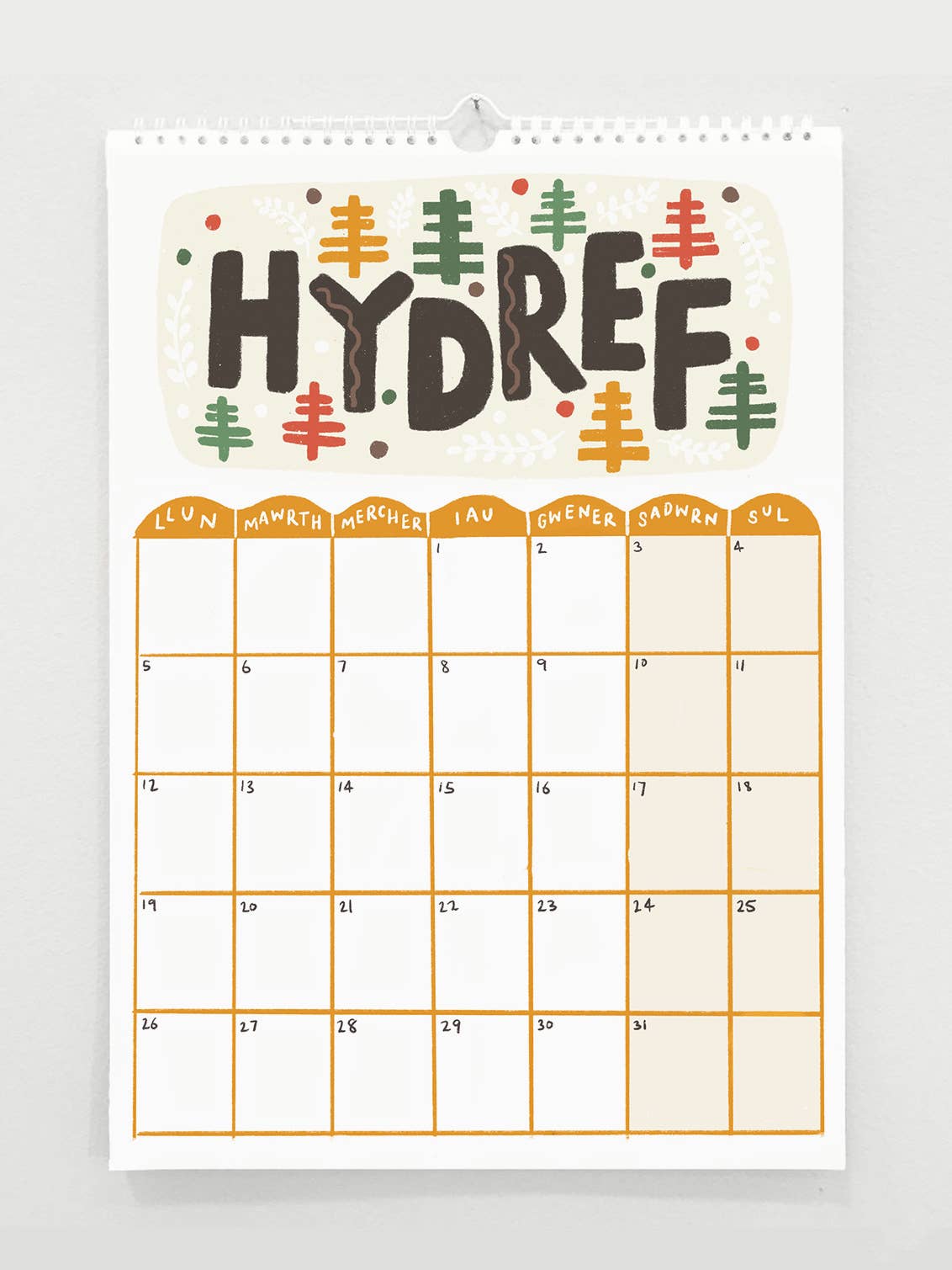 Calendr Cymraeg Welsh Language Wall Calendar 2027