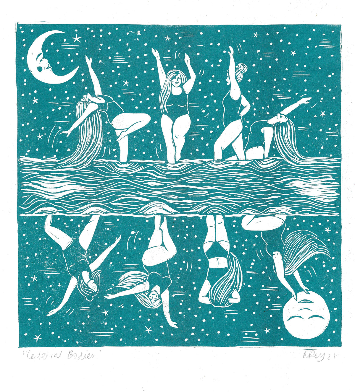 Celestial Bodies riso, swimming, friends, ocean, mooncycle
