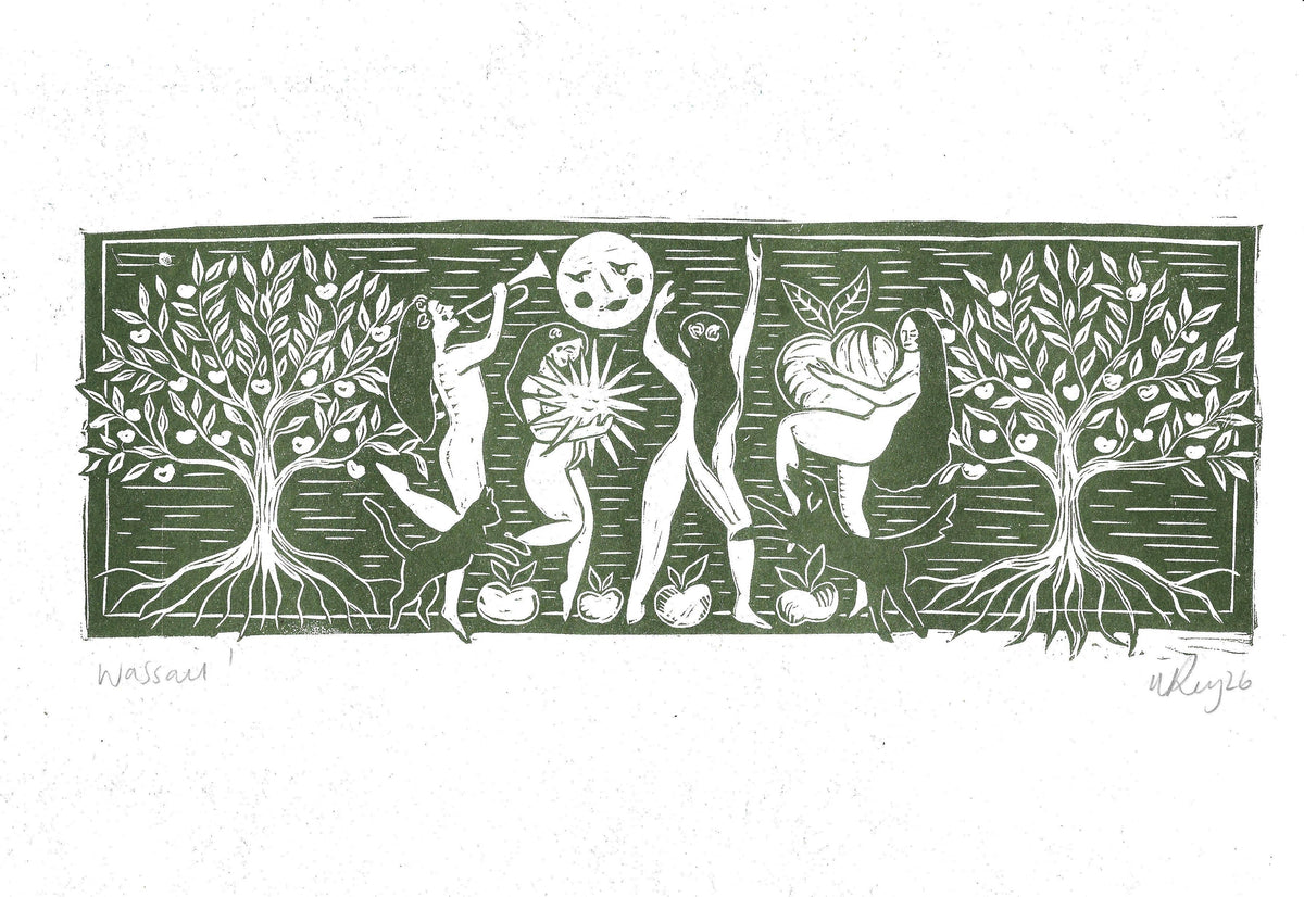 Wassail! riso print, pagan, autumn, tradition, apples, cider