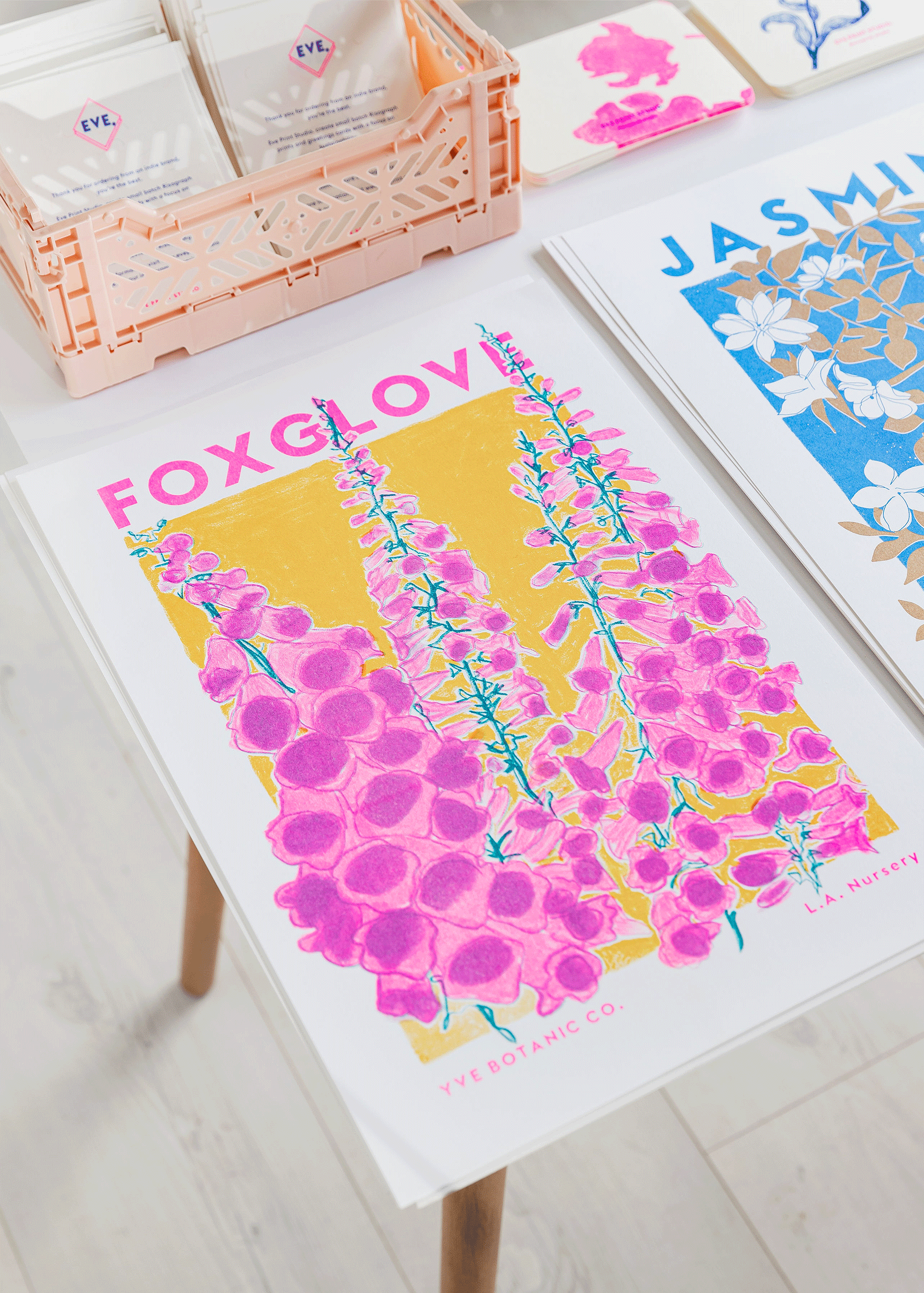 Foxglove Flower Risograph Print: A3 29.7 x 42 cm