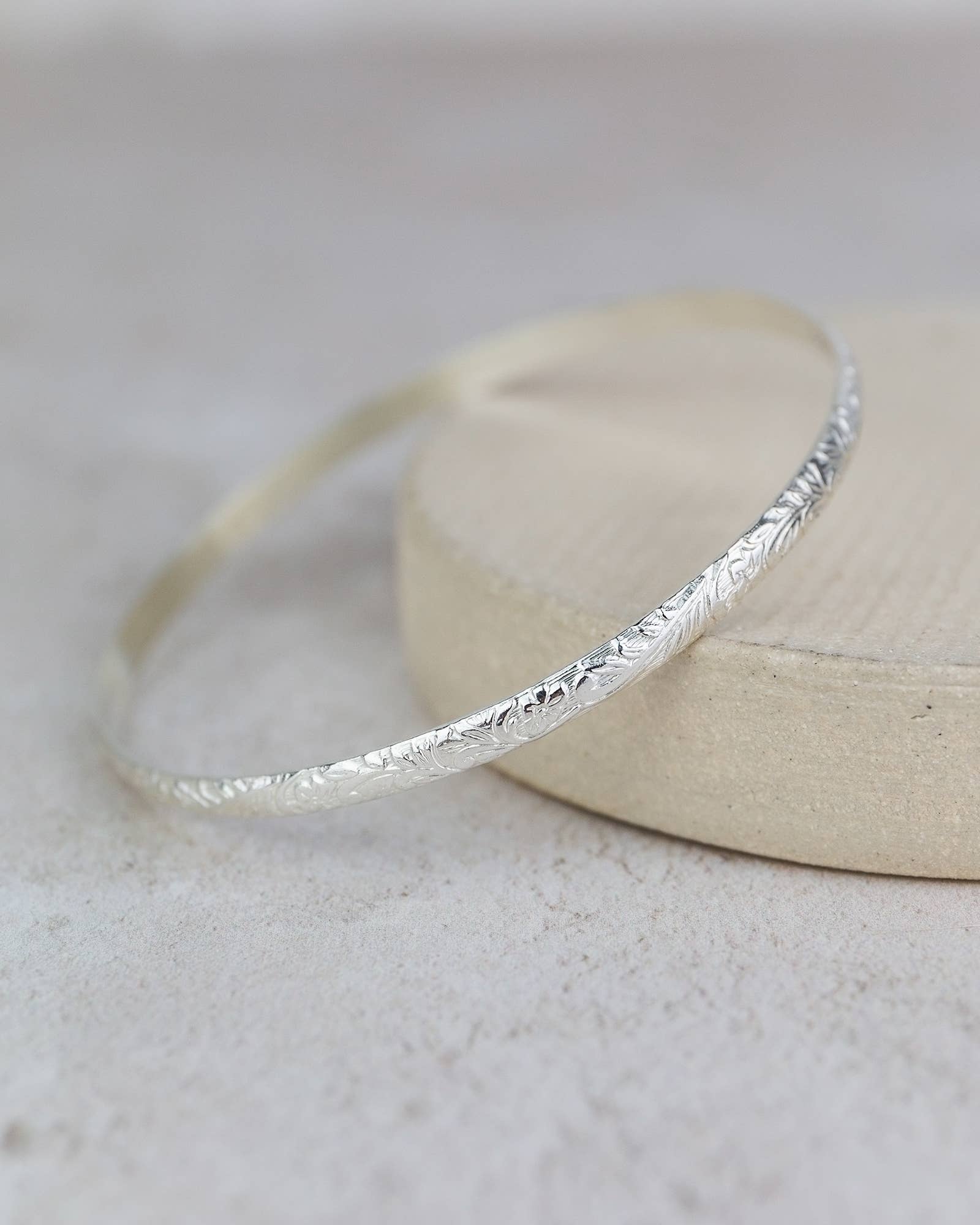 Sterling Silver Floral Bangle : 6.5cm