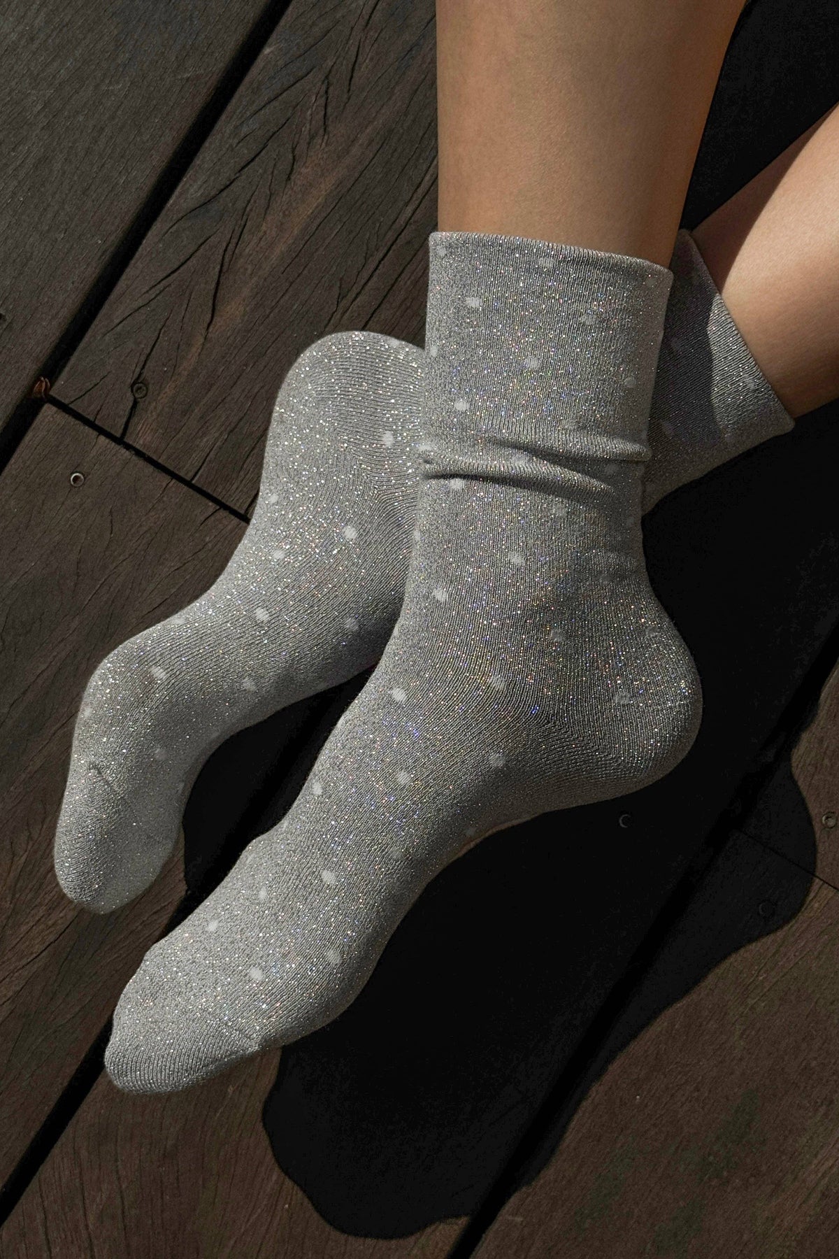 Lurex Patterned Sneaker Socks : Polka Dot - Ink Blue/Red