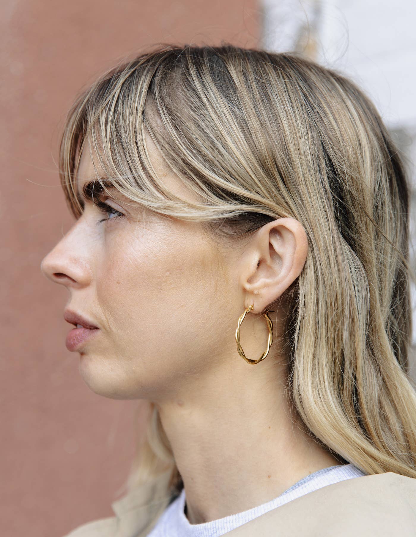 Gold Large Entwined Latch Hoop Earrings, Waterproof