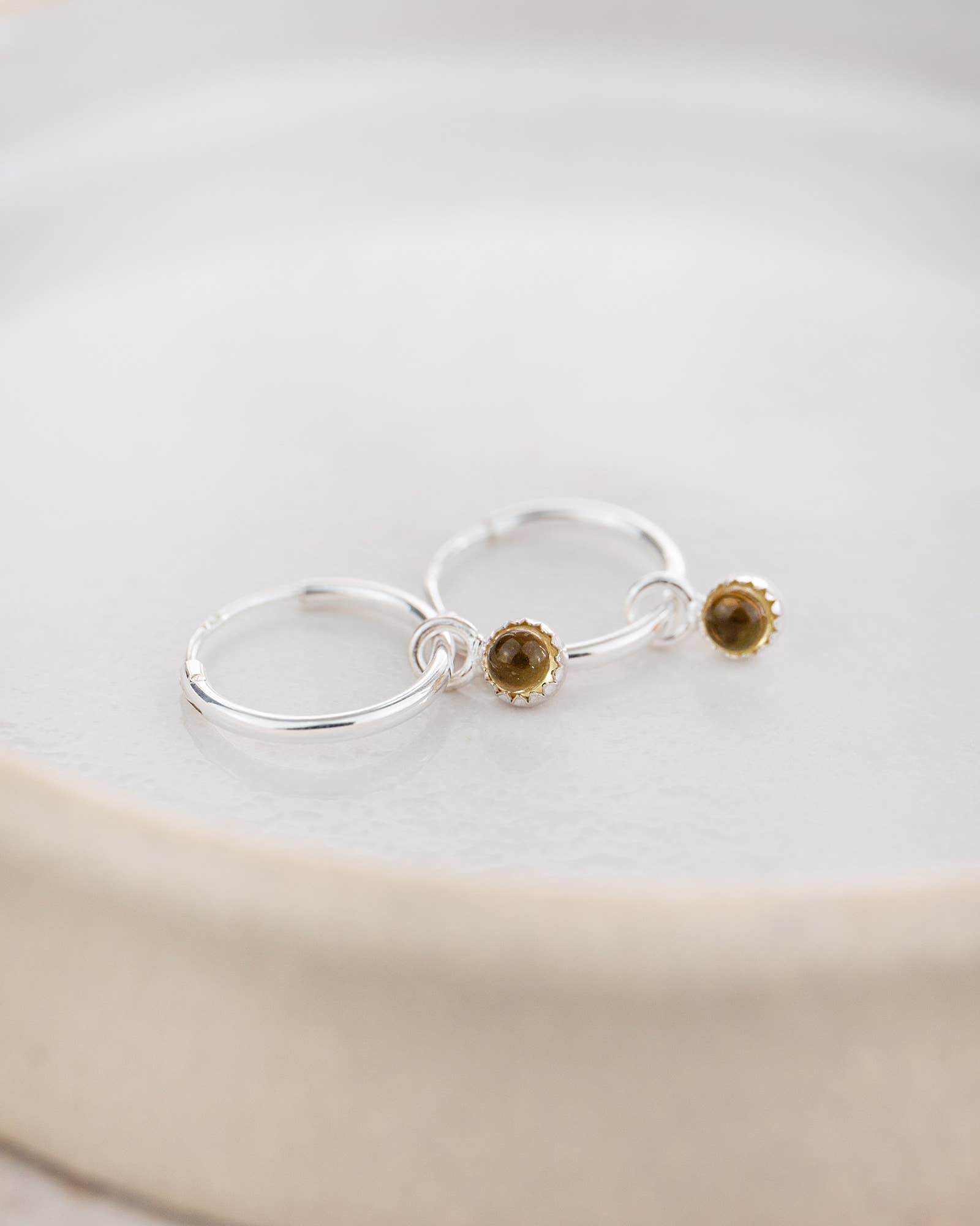 Sterling Silver Mini Gemstone Hoops: Turquoise