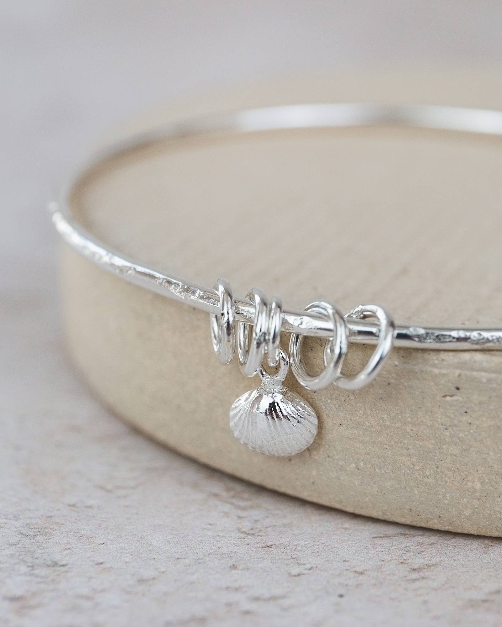 Sterling Silver Shell Charm Bangle: 6cm
