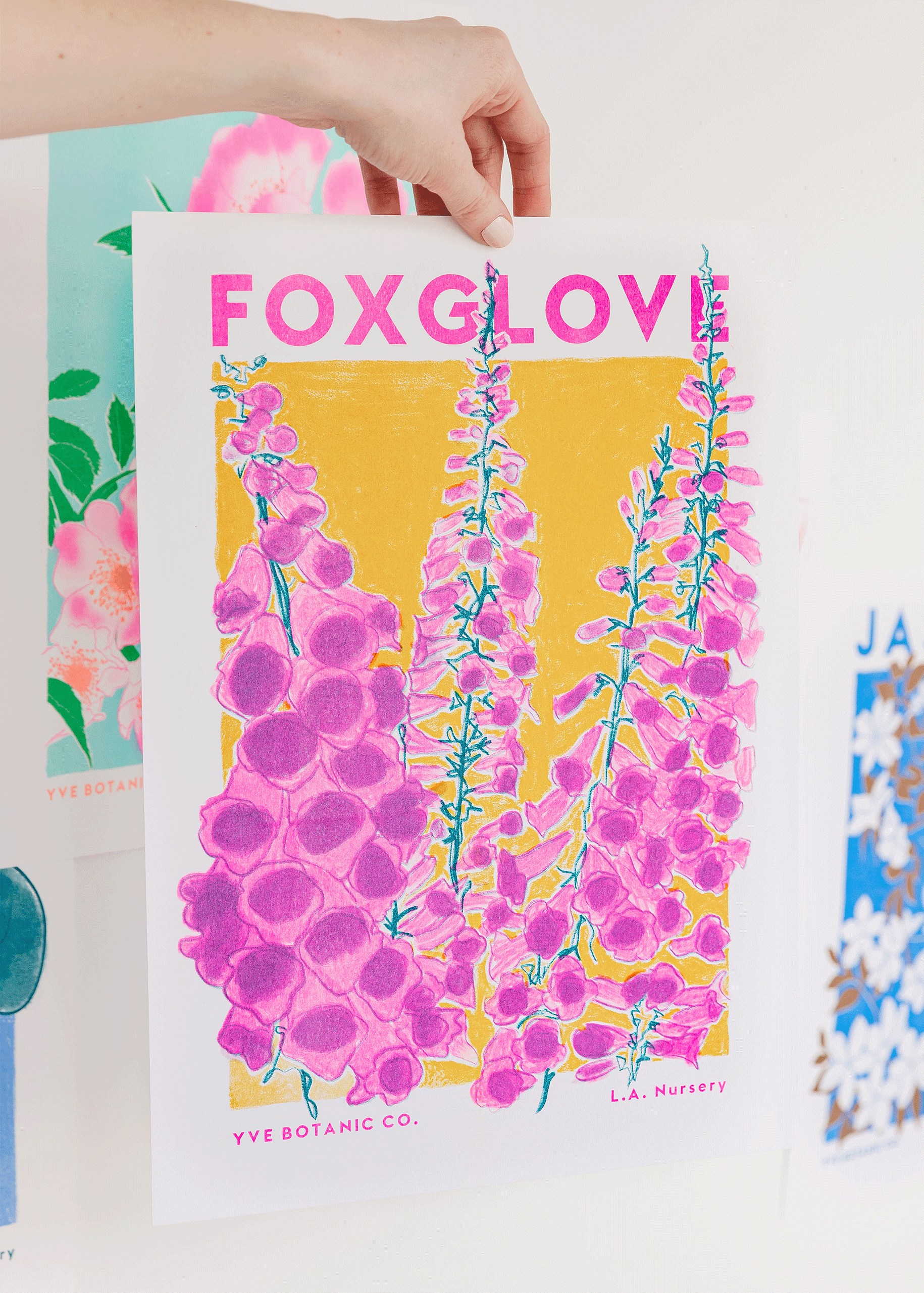 Foxglove Flower Risograph Print: A3 29.7 x 42 cm