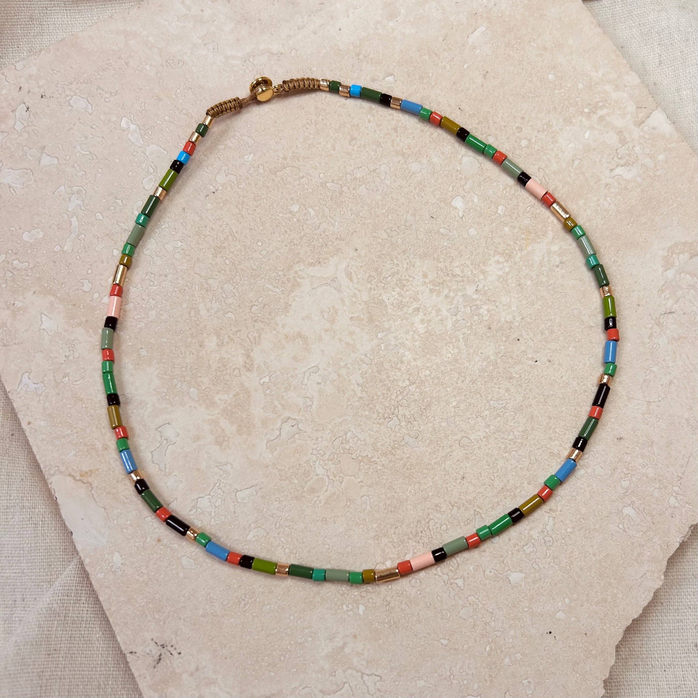 Green + Gold Mosaic Bead Necklace