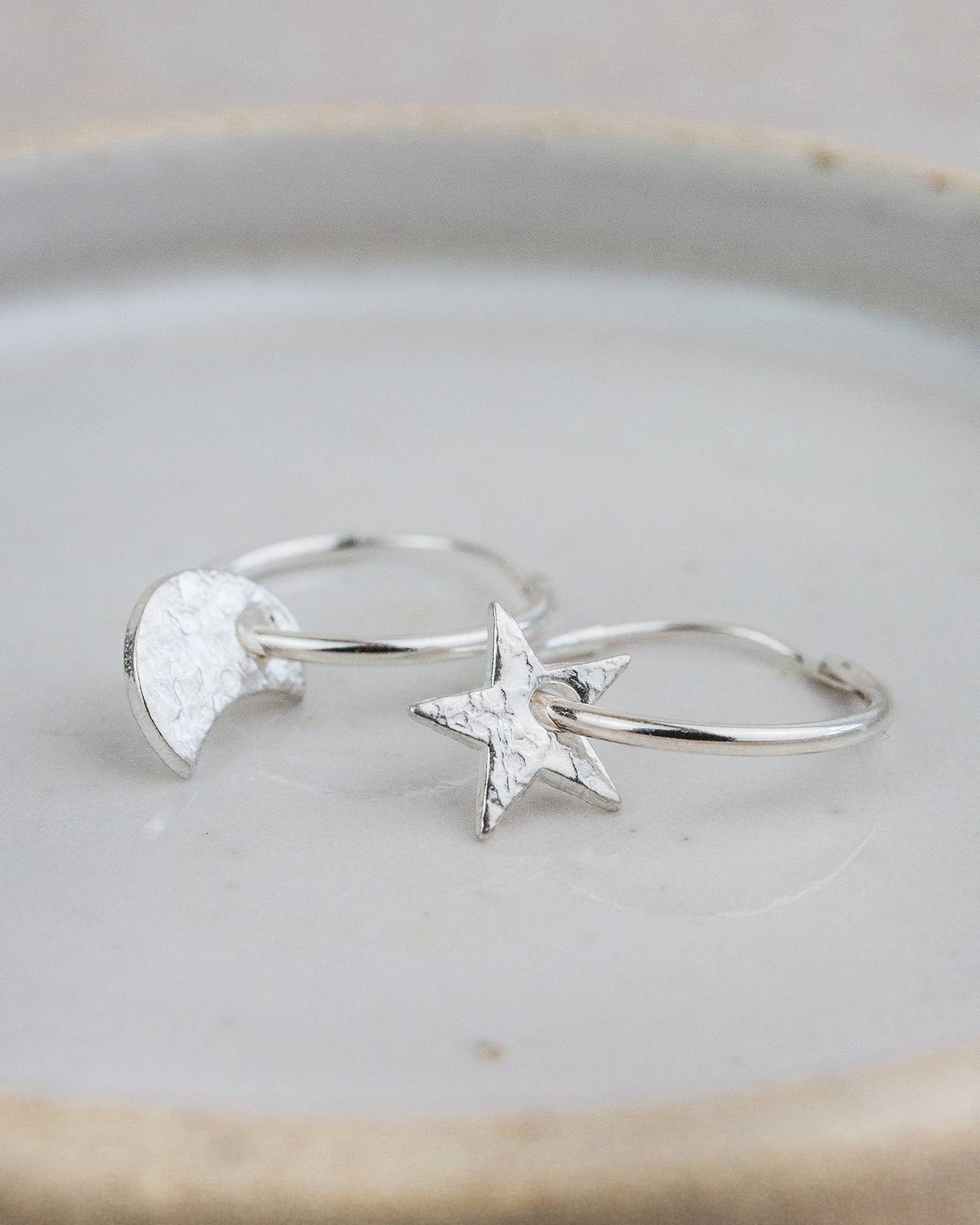 Sterling Silver Mismatch Star & Moon Hoops: Classic