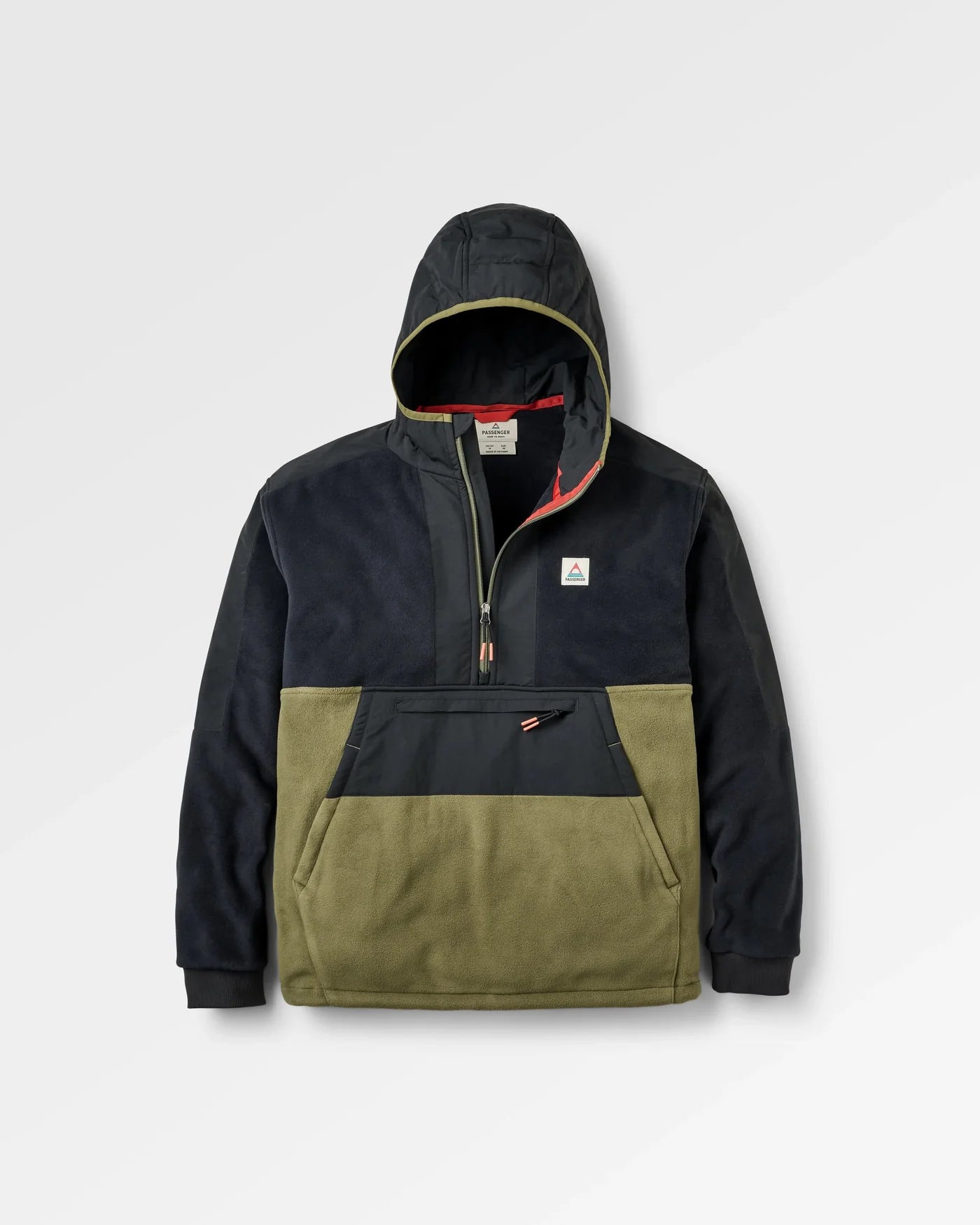 Woodland Hooded 1/2 Zip Recycled Polar Fleece Black/Khaki