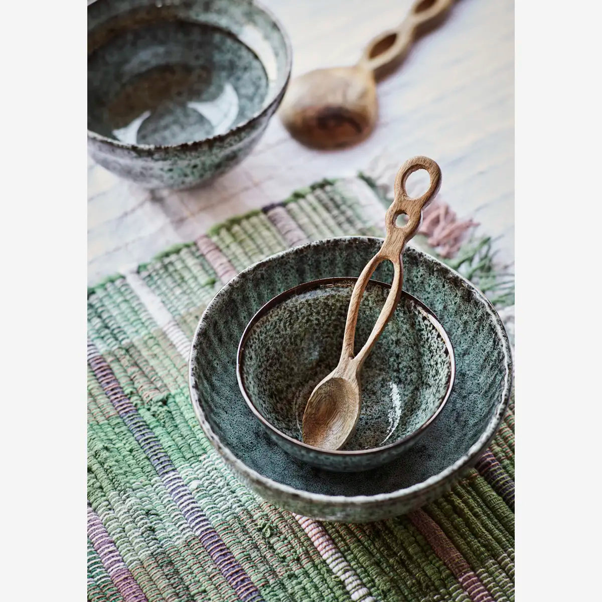 Small stoneware bowl - Light Petrol + Black